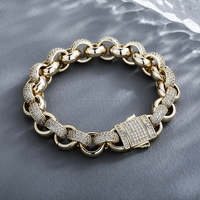 RB GEMS Joyería Hip Hop Miami, Pulsera de Cadena Cubana con Diamantes Tallados en Corazón de 20mm, Chapado en Oro Sólido de 14K, Certificado GIA