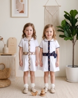 Robe élégante pour filles Jiefute, nouvelle collection été, style preppy, ceinture contrastée à carreaux avec nœud, vêtements formels pour l'école, boutique pour enfants