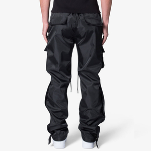 Pantalones Cargo Negros para Hombre, Cintura Elástica con Cordón, Múltiples Bolsillos, Estilo Workwear, Tela de Poliéster, Ropa de Otoño - Product Image 2