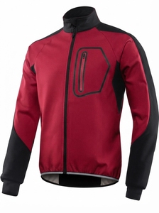 Men's Windproof Bomber <b>Jacket</b> Solid Color Stand Collar Zipper Closure Sporty Style Regular Fit Polyester Material Autumn Wear - Product Image 3