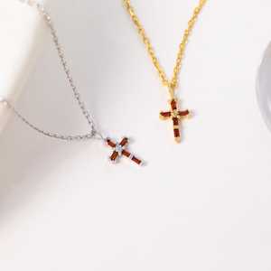 <b>Garnet</b> Pendant 925 Sterling Silver 14K Gold Plated Faith Cross Gothic Necklace Dainty Spiritual Jewelry Gift - Product Image 2