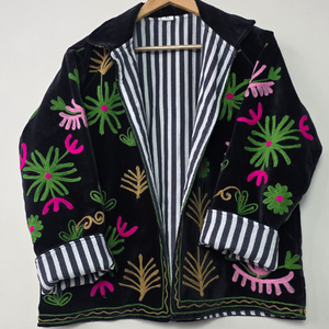 <b>Women</b>’s Black Velvet Sujani <b>Embroidered</b> <b>Jacket</b> – Colorful Floral Handcrafted Boho <b>Jacket</b> | Morvi Fab 2026 New Collection - Product Image 3