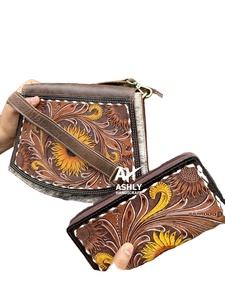 Bolso cruzado de cuero tallado con estilo para mujer, nuevo diseñador, con billetera, de cuero genuino occidental de alta calidad - Product Image 4