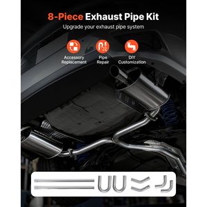 Kit Tubi di Scarico Personalizzabili Fai-da-te da 8 Pezzi, 2.25 Pollici, in Acciaio Dolce, Tubi a U a 90 e 135 Gradi, Spessore 5mm, Galvanizzati al Titanio - Product Image 2