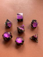 Ensemble de dés polyédriques en résine faits main, à cœur liquide, thème Pieuvre, Tortue marine, Hibou, Méduse, Dragon, 7 pièces, à bords vifs, avec motifs artistiques, pour DND RPG