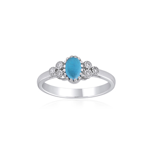 Ivaan Jewels Women's 925 Sterling Silver <b>Turquoise</b> CZ Oval Gemstone Floral Cluster Trendy Engagement <b>Ring</b> Wholesale - Product Image 1