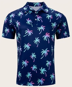 Polo de Manga Corta para Hombre, Ligero, Transpirable, de Colores Sólidos, con Diseño de Palmeras, de Secado Rápido, en Oferta - Product Image 1