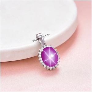 <b>Ruby</b> Star Pendant <b>Necklace</b> 925 Sterling Silver Natural <b>Ruby</b> VVS Clarity 10x8mm Oval Cabochon Trendy Women's Jewelry - Product Image 3