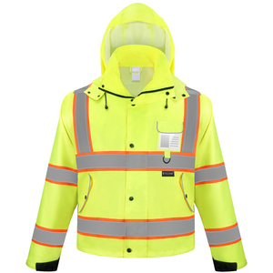 High Visibility Safety <b>Jacket</b> Double Reflective Tape Bright Zip Front Utility Pockets Traffic Safety <b>Construction</b> Apparel - Product Image 1