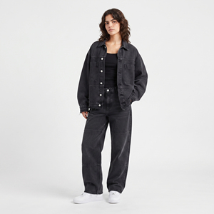 Conjunto de Pantalones Anchos y Chaqueta Vaquera con Botones para Mujer, Estilo Deportivo, Transpirable, Resistente al Viento y Ecológico - Product Image 4