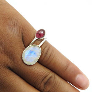 Natural Garnet & Rainbow Moonstone Gemstone Bohemian <b>Rings</b> Handmade High-grade <b>925</b> Sterling <b>Silver</b> Jewelry With Elegant Look - Product Image 5