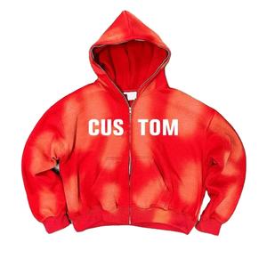 Dernier modèle Design SUn Fermeture éclair délavée à manches longues French Terry Distressed Brodé Tissu respirant Acid Wash Hoodie - Product Image 1