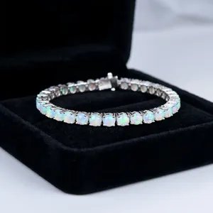 92.5 Sterling Silver Christian Tennis <b>Opal</b> <b>Bracelet</b> Rhodium Plated Round Cut Link for Wedding Party Gift - Product Image 2