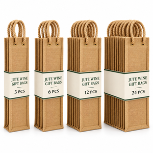 Bolsa de Regalo para Botellas de Vino de Yute con Diseño Geométrico Personalizable, Estilo Clásico, Asas de Cuerda, 4 x 4 x 14 Pulgadas, para Empaque de Regalos, Venta al Por Mayor - Product Image 3