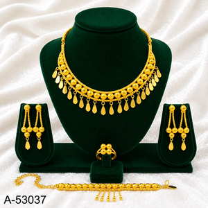 Conjunto de Joyería de Color Dorado de Moda, Collar, Aretes, Anillo y Cadena de Mano para Novia, para Damas A-53149 - Product Image 3