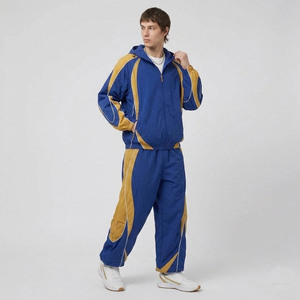 Conjunto Deportivo Casual Unisex Azul Dorado, Chaqueta con Capucha y Cremallera, Pantalones Jogger Holgados, Ropa Deportiva Urbana, Ecológica, para Primavera - Product Image 3