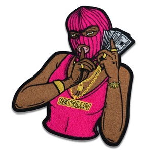 Pasamontañas Rosa para Mujer con Parche Bordado Termoadhesivo, Aplique Decorativo de Forma Irregular con Dinero y Joyas - Product Image 1