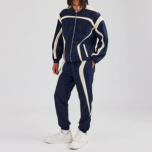 OEM Custom Logo Lightweight Nylon High neck <b>Jacket</b> Contrast Panels PU Patch Cuffed Jogger Oversized Elasticated Zip up Tracksuit - Product Image 1