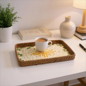 Multi Purpose Mother Of Pearl And Rattan Tray <b>Display</b> Tray Suitable For Home And Office <b>Table</b> Styling Wholesale From India - Product Image 6