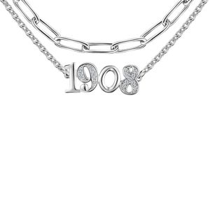 Collier superposé en argent 1908 avec pendentif numéro, chaîne à double maillon, bijou élégant et tendance pour femme, idéal au quotidien et pour les soirées - Product Image 4