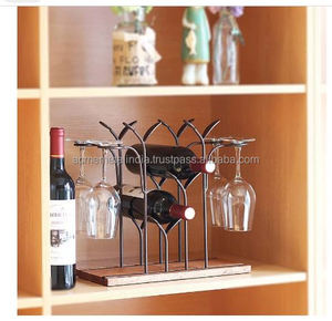 Porte-bouteilles plaqué or avec 4 supports, design en feuilles, base en bois, noir, décoration de bar, salle à manger, comptoir, bouteilles, design personnalisé - Product Image 2