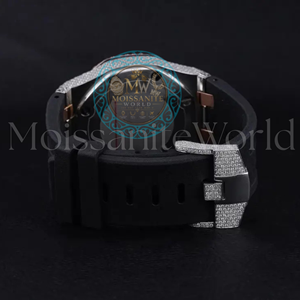Montre analogique chronographe en quartz moissanite glacé avec bracelet en acier inoxydable, fermoir papillon, incrustation de diamants noirs ETA, style décontracté et luxueux - Product Image 6