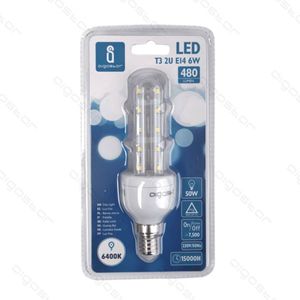 หลอดไฟ LED T3 2u 6w E14 6400k ประหยัดพลังงานสีขาวนวล - Product Image 1