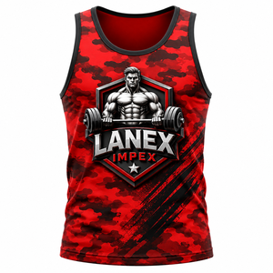 Débardeur de sport personnalisé pour homme, motif camouflage rouge, sublimation, fitness, musculation, sans manches, entraînement, vêtements de sport - Product Image 2