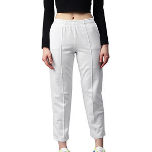 Women's <b>White</b> Terry Ankle-Length <b>Jogger</b> Pants Mid Waist Elastic Closure Regular Fit Solid Color Casual Spring Wear - Product Image 1