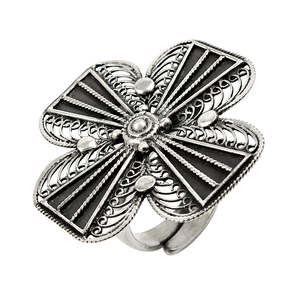 Handmade Oxidized <b>Silver</b> Wedding <b>Ring</b> With Floral Design Vintage Style Statement <b>Adjustable</b> Bohemian <b>Ring</b> In 925 Sterling <b>Silver</b> - Product Image 1