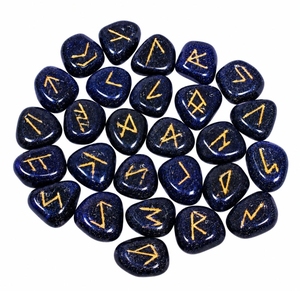 Ensemble de runes en pierre d'or bleue, runes en pierres précieuses scintillantes, runes de sorcellerie, ensemble de runes occultes, ensemble de runes ésothériques, ensembles de runes en gros - Product Image 2