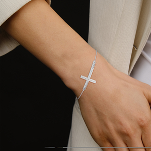 925 Sterling <b>Silver</b> Cross <b>Bracelet</b> Cubic Zircon Link Chain <b>Bangle</b> Rhodium Plated Faith Jewelry Gift - Product Image 4
