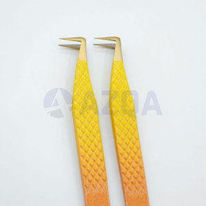 Pinzas Profesionales para Pestañas con Punta Dorada, Color Amarillo Degradado Naranja, Pinzas de Acero Inoxidable para Extensión de Pestañas, Herramienta de Aislamiento de Volumen - Product Image 3