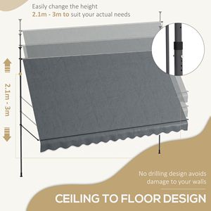 Tenda da Sole Manuale Retrattile 11.5x4 ft Autoportante Grigio Scuro con Protezione UV, Telaio in Alluminio e Bracci Pieghevoli per Terrazze 3m - Product Image 4