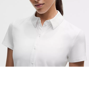 Women's <b>White</b> Short Sleeve <b>Polo</b> Shirt Solid Color Preppy Style Poplin Fabric Breathable Regular Fit - Product Image 3