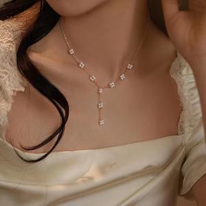 Sweet French Style Natural Freshwater <b>Pearl</b> <b>Necklace</b> 14K <b>Gold</b>-Plated 925 Silver Collarbone Chain - Product Image 1