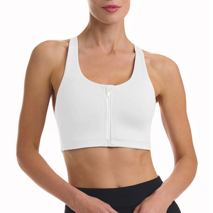 Women's Workout Sports Bras Cross Back Front Zipper White Yoga Crop Tank Top Padded Lightweight Plus Size Fitness Backless Bra - Product Image 6