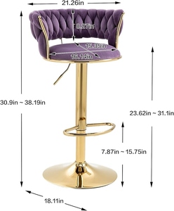 Jasmoder Modern Purple Velvet Swivel <b>Bar</b> <b>Stool</b> Gold Metal Base Footrest Luxury PU Leather Upholstered Contemporary Seat - Product Image 3