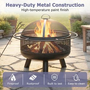 Braciere da Esterno a Legna da 24 Pollici con Schermo a Rete, Elegante Elemento Decorativo per Riunioni all'Aperto - Product Image 4