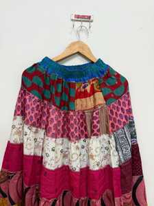 Women's Bohemian <b>Patchwork</b> Maxi <b>Skirt</b> Elastic Waist Ruffles Floor-Length Summer Style Handmade Sexy & Club Silk A-Line <b>Skirt</b> - Product Image 5