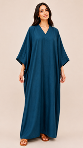 Kaftan Kurta décontracté en soie Dupion bleu sarcelle pour femme, longueur genou, manches trois quarts - Product Image 1