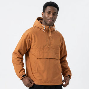 Chaqueta con Capucha y Cierre de Cremallera para Hombre, Resistente al Viento, Color Sólido, Corte Holgado Informal, Prenda Exterior de Poliéster para Otoño - Product Image 3