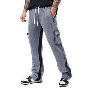 Custom Men's <b>Tech</b> Cargo Joggers Vintage <b>Washed</b> French Terry Multi Pocket Utility Sweatpants Zip Hem Streetwear - Product Image 2
