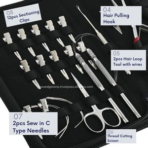 Professional Hair Extension Tools <b>Kit</b> Micro <b>Beads</b> Hair Remover Plier Crochet Hook Aid Finger 12pcs Steel Clips & 4pcs Needles - Product Image 4