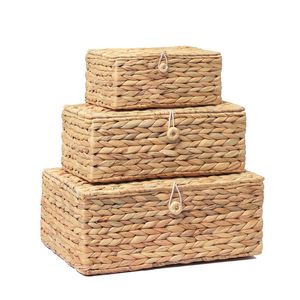 Best Seller Water Hyacinth <b>Storage</b> Basket with Lid Rectangular Design for Living Room Bathroom Eco-Friendly Kitchen Organizer - Product Image 1