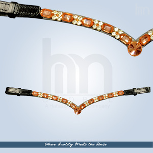 Brida Ecuestre Premium Hecha a Mano con Cristales de Ámbar y Cristal Blanco de Alta Claridad en Forma de V Anatómica, Venta al Por Mayor OEM - Product Image 2
