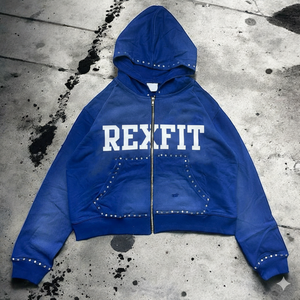 Sudadera con capucha de algodón grueso de 500 GSM, 100% algodón, con logo serigrafiado, pedrería personalizada, efecto descolorido por el sol, unisex, con cremallera. - Product Image 5