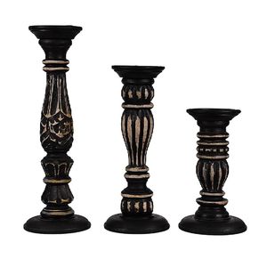 Porte-bougie en bois vintage fait main, support de bougie sculpté pour la décoration de la maison, les mariages et Noël - Product Image 1