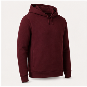 Customize <b>Burgundy</b> <b>Mens</b> Slim Relaxed Pullover <b>Hoodie</b> Tonal Drawcord Side Pockets Dense Cotton Interlock Fleece MHOOD-0009 - Product Image 4