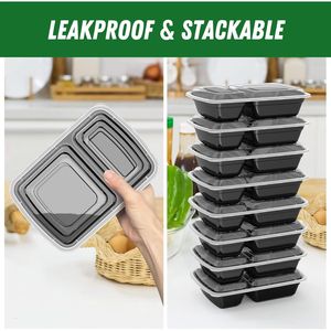 50 <b>Pack</b> (100-Piece) 28 oz Leakproof Meal Prep Containers with Sturdy Lids Microwave Freezer Safe 2-Compartment <b>Lunch</b> <b>Boxes</b> - Product Image 3